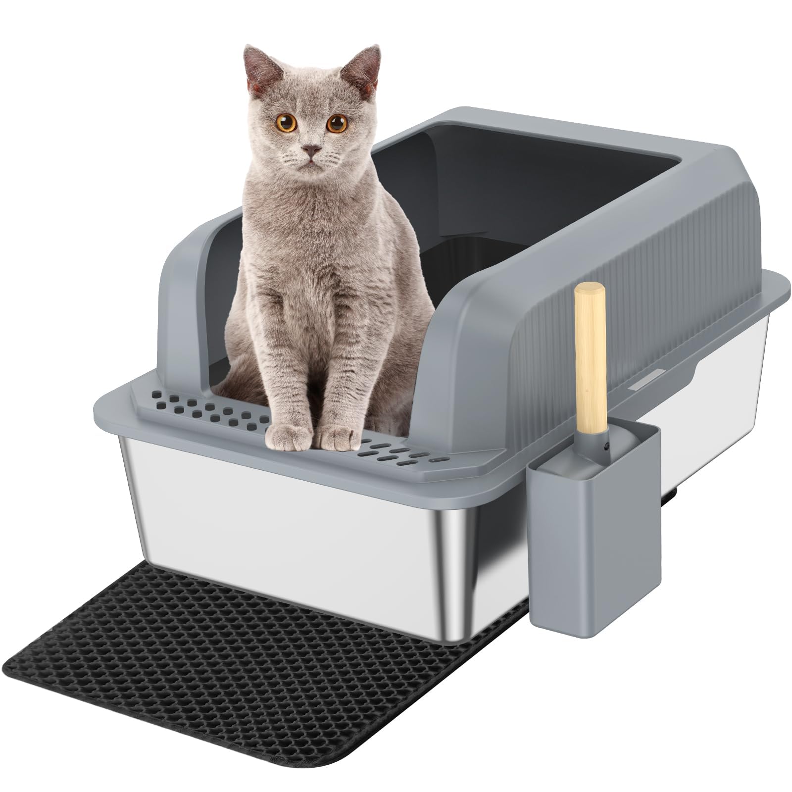 TAIKURA Stainless Steel Cat Litter Box with Lid Enclosed Extra Large Litter Box for Big Cats XL Metal Litter Pan with High Wall Sides Enclosure, Never Absorbs Odors, Anti-Urine Leakage, Easy Cleaning