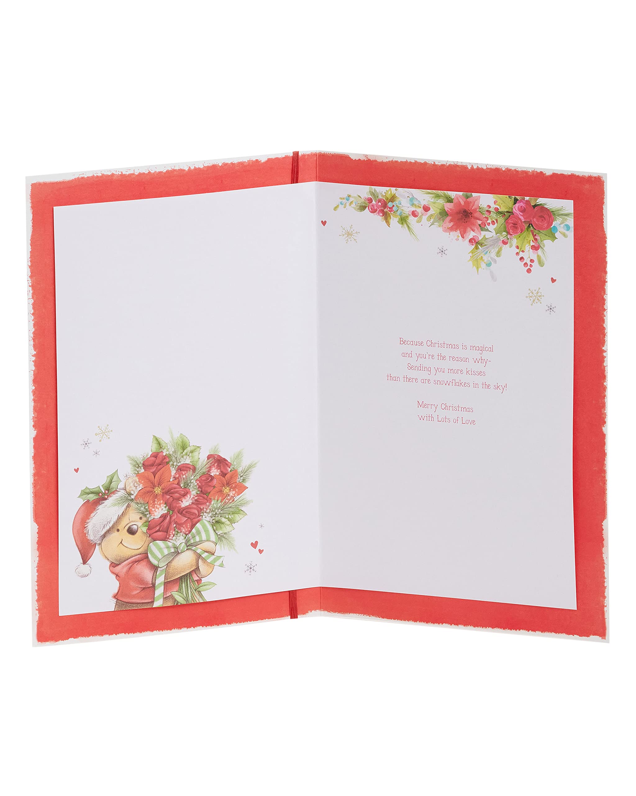 Winnie The Pooh For The One I Love Floral Christmas Card Xmas Greeting Cards, Multi, 149mm x 229mm - Image 2