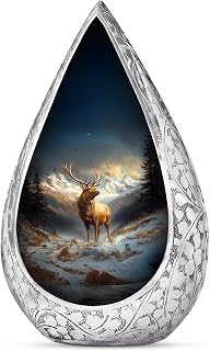 Deer Urns for Human Ashes - Blue Memorial Keepsakes for Ashes - Human Cremation Urns Adult Remains 3 Inch - Teardrop Funeral Urn for Men and Women Remains - Memorial Gift