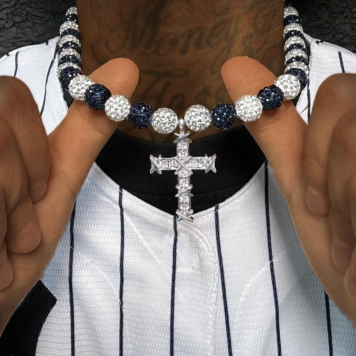 16 Inch Baseball Necklaces for Boys, 18-20 Inch Baseball Necklace, Rhinestone Baseball Bead Necklace, Baseball Cross Necklace for Men, Adjustable Baseball Drip Bling Necklace for Baseball Team Lovers - Image 3