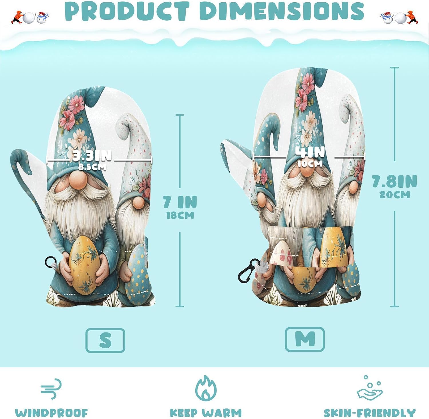 Easter Gnomes White Toddler Mittens Infant Winter Gloves Fleece Lined Kids Warm Mittens for Baby Girls S
