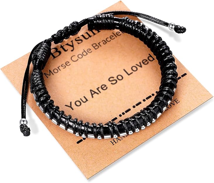 Inspirational Gifts for Men Morse Code Bracelets Mens Bracelets Graduation Gifts for Him Fathers Day Adjustable Leather Bracelet Motivational Birthday Annivesary Jewelry Stocking Stuffers for Men