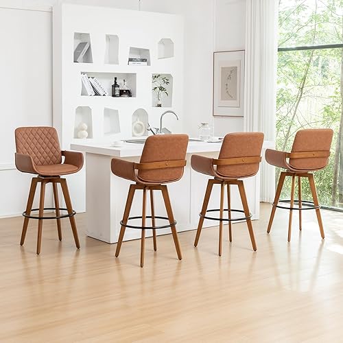Miniatura 16 de Juego de 1 taburetes giratorios de altura de barra de 30 pulgadas, modernos de mediados de siglo, taburetes de bar tapizados de piel sintética con