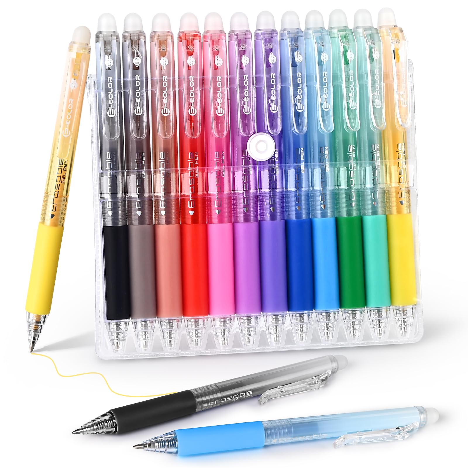 BAYTORY 12Pcs Colored Erasable Gel Pens, Fine Point 0.7mm, Retractable Assorted Colors Pen with Eraser, Smooth Writing Erasable Pens for Drawing Crossword Puzzles