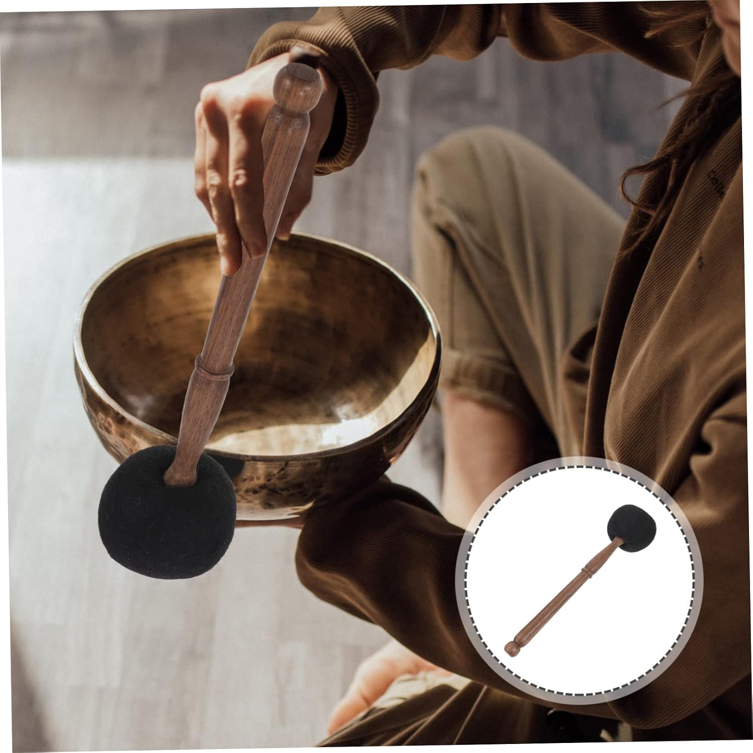 ERINGOGO Wooden Stick for Sound Bowl Tibetan Singing Bowl Mallet Felt Head Stick for Meditation