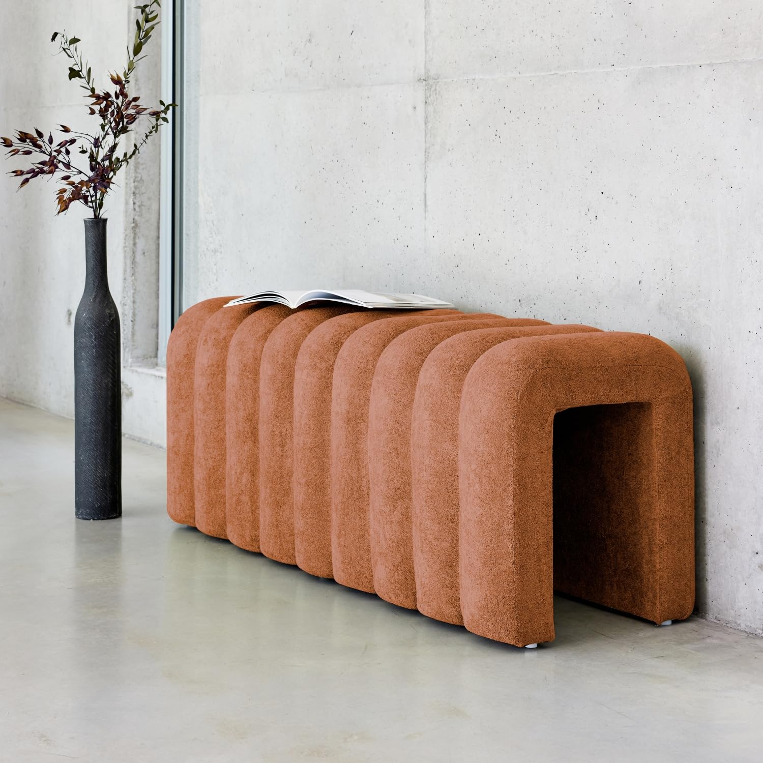sweeek - Banc. Bout de lit Blanc Contemporain en Tissu Orange