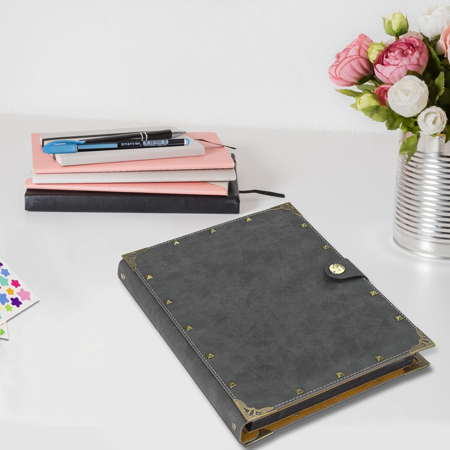 ZEEYUAN Leather Scrapbook Memories Photo Album 60 Pages, Vintage Photo Scrap Book Travelling Journal Scrapbook Mothers Day Gifts for Mom Family Scrap Book image 2