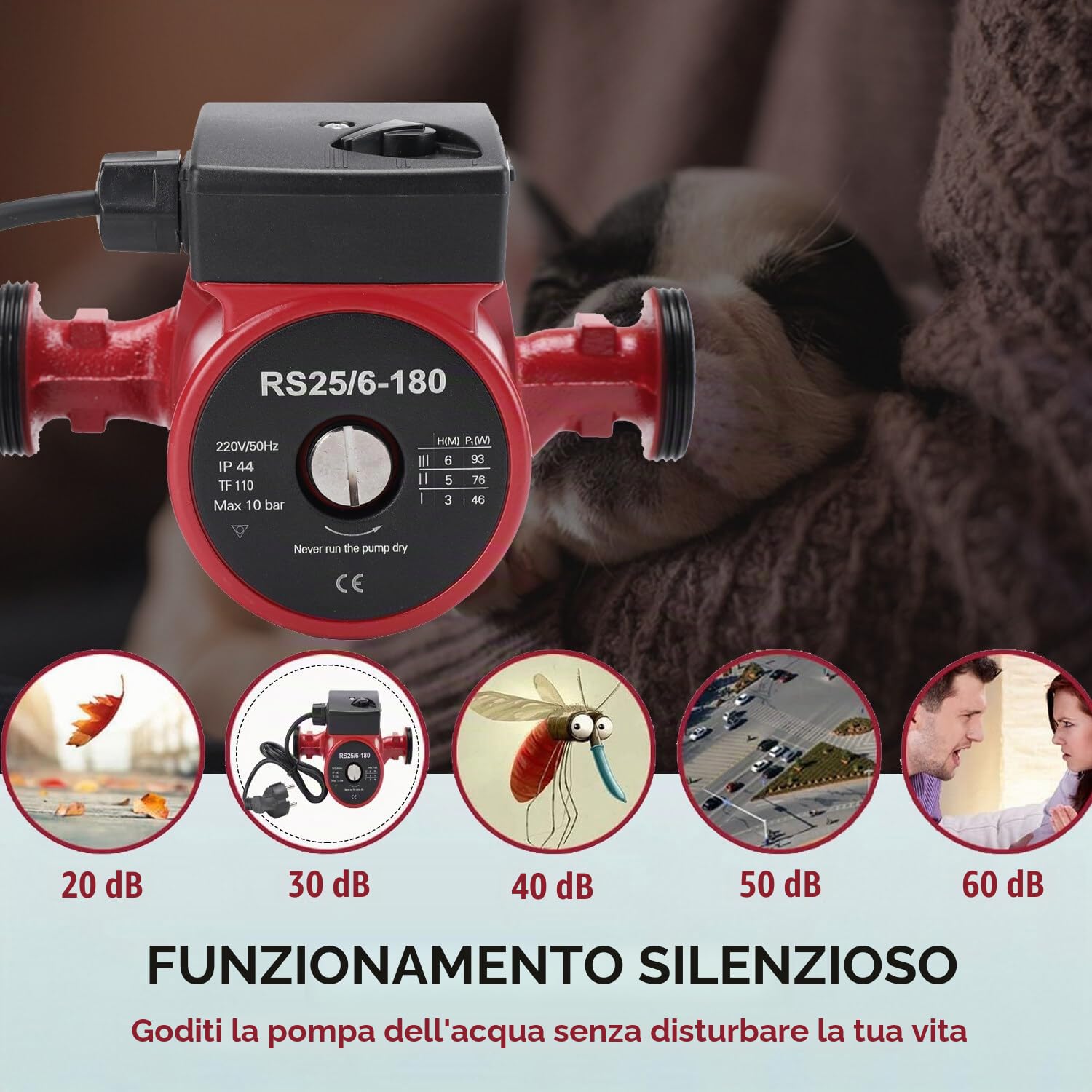 Pompa di Circolazion Dellacqua Calda, 220V Pompa di Riscaldamento, Pompa a Pressione per Circolatore Domestico Regolazione a Tre Velocità per Riscaldamento e Acqua Calda 46/76/93W