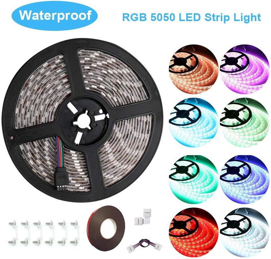 LED Strip Light, 16.4 ft IP65 Waterproof RGB 5050 Led Rope Lights Color Changing LED Light Strip Kit with Remote Controller and Power Supply Led Tape Light for Bedroom Home Kitchen Decoratio