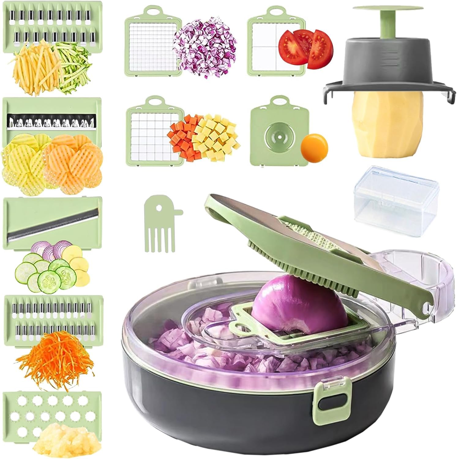 Vegetable Chopper, Onion Chopper, 16 In 1 Multifunctional Food Chopper, Mandoline Food Slicer Chopper Vegetable Cutter Veggie Chopper with Draining Basket French Fry Cutter Kitchen Gadgets