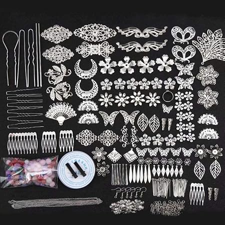 Amazon 薄い 透かしパーツ かんざしパーツ基礎セット シルバー パーツ おしゃれハンドメイド 材料 132個入り アクセサリーパーツ 通販