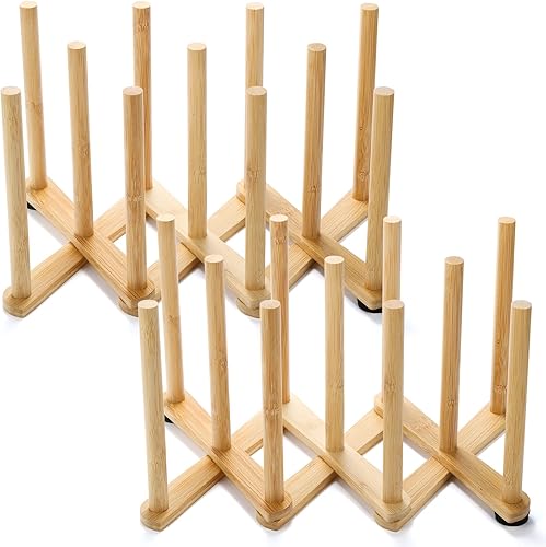 Lawei Paquete de 2 estantes de secado de botellas de bambú, estante retráctil para secar platos, estante de secado de bolsas de plástico y