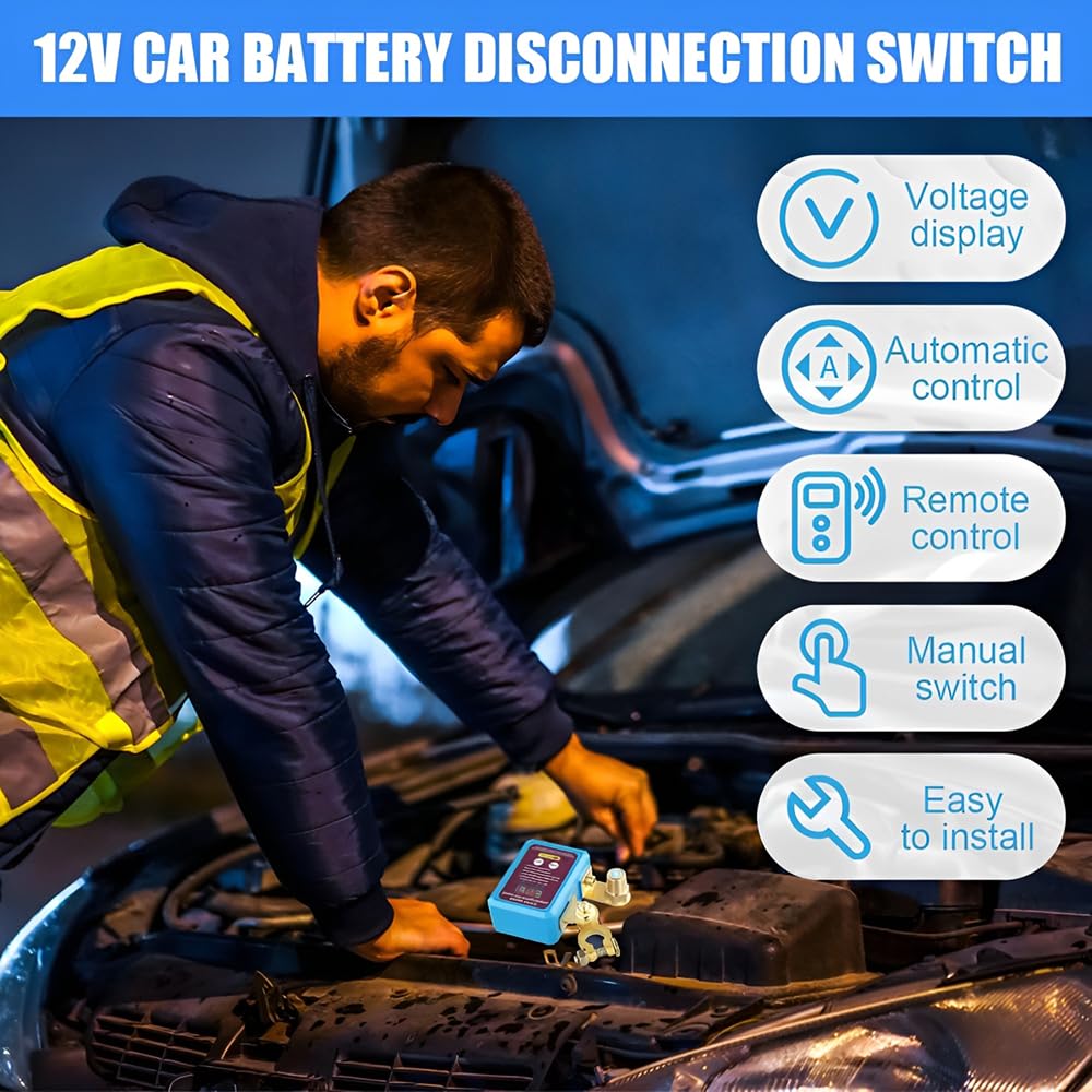 Bezprzewodowy zdalnie sterowany wyłącznik samochodowy, odłącznik akumulatora 12 V, 240 A, z pilotem zdalnego sterowania i wyświetlaczem LED Voltage, odłącznik akumulatora do samochodu, RV, ATV