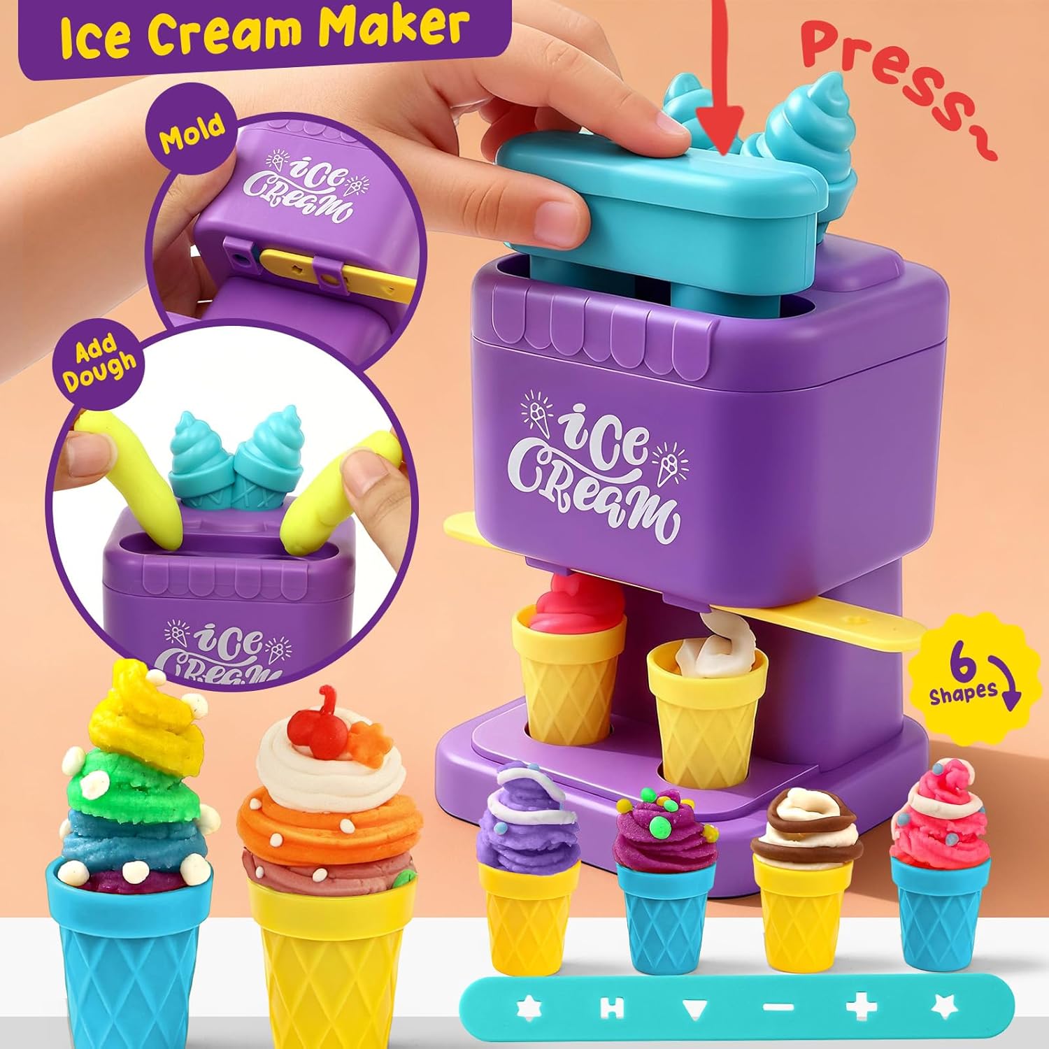 4 in 1 Playdough Sets for Kids Ages 4-8, 24 Colors Dough Accessories with Ice Cream/ Noodles/ Cake Makers, Kitchen Pretend Play Tools Kit, Birthday Gifts Toys for Toddlers Boys Girls 3 4 5 6 7 8