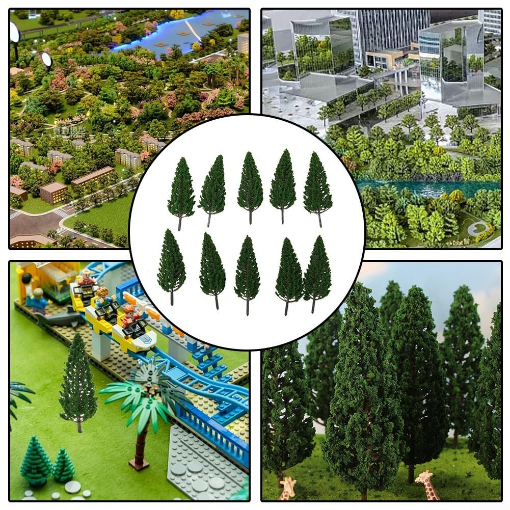 10 árboles de pino de plástico verde para escala G, diseño de ferrocarril, decoración de paisajes, accesorios de diorama, 11 cm de altura