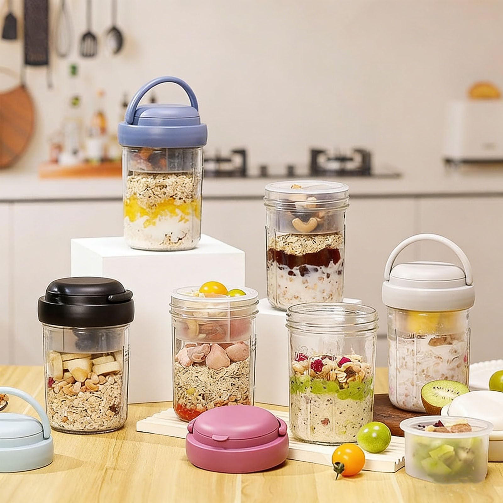 Set di 4/2 barattoli pieghevoli per cereali, noci, yogurt e snack, facili da trasportare, sicuri per le fuoriuscite, ideali per i viaggi