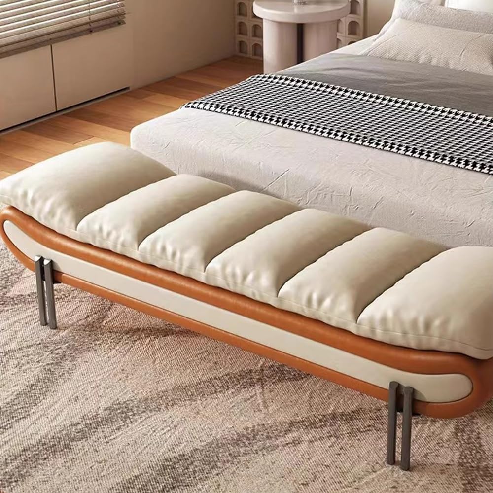 Nowoczesny lekki luksusowy stolik nocny, podnóżek, taboret na ubrania, sofa do łóżka, mała sofa wypoczynkowa, dekoracyjna ławka na buty (pomarańczowy, średni)