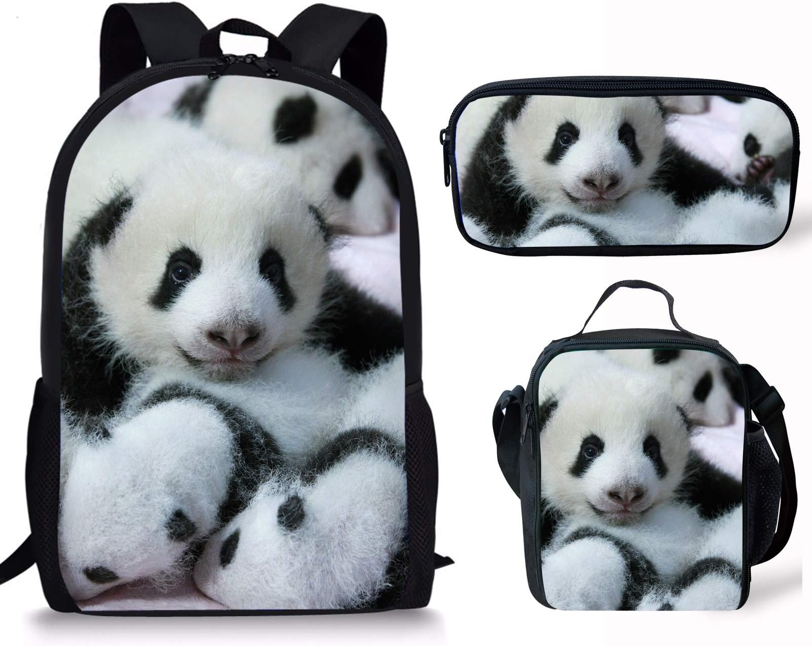 Micandle Panda Animal School Backpack Lunch Bag Pencil case Set with Padded Straps 3D Cartoon Student Stylish Unisex Daypack for Boys Girls School Book Bags