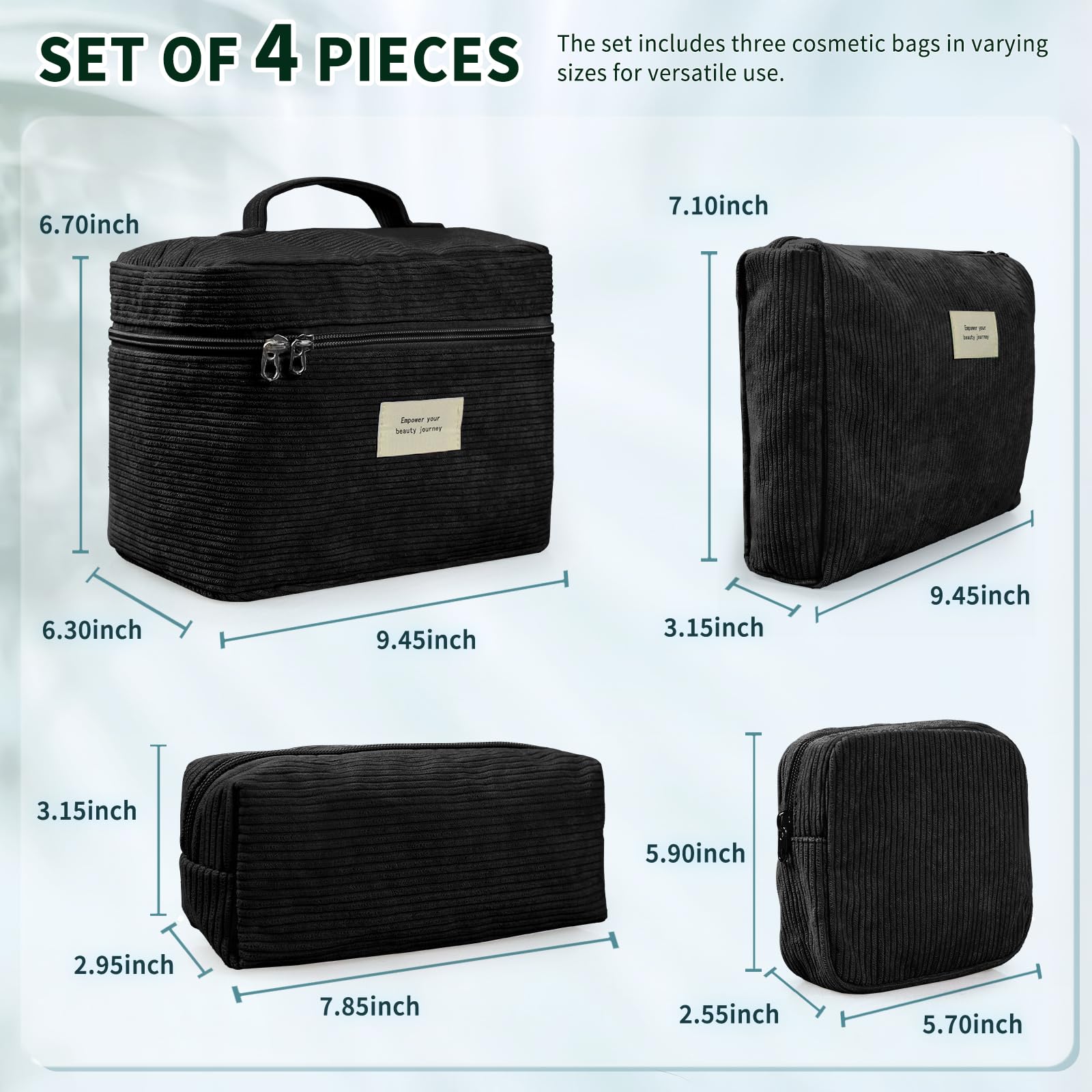 4 bolsas de maquillaje para mujer, bolsa de cosméticos de pana, estética, bonita bolsa de maquillaje preparada, bolsa de maquillaje de varios tamaños, bolsa de aseo de viaje, organizador de