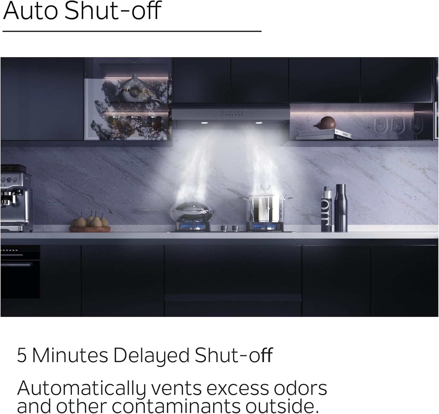 OVO 30-Inch Under Cabinet Range Hood, 700 CFM, 3-Speed, Stainless Steel Finish, Auto Shut-Off, Night-Light, 5-Color Temperature (5CCT) LED Lights, Quiet, Energy-Efficient