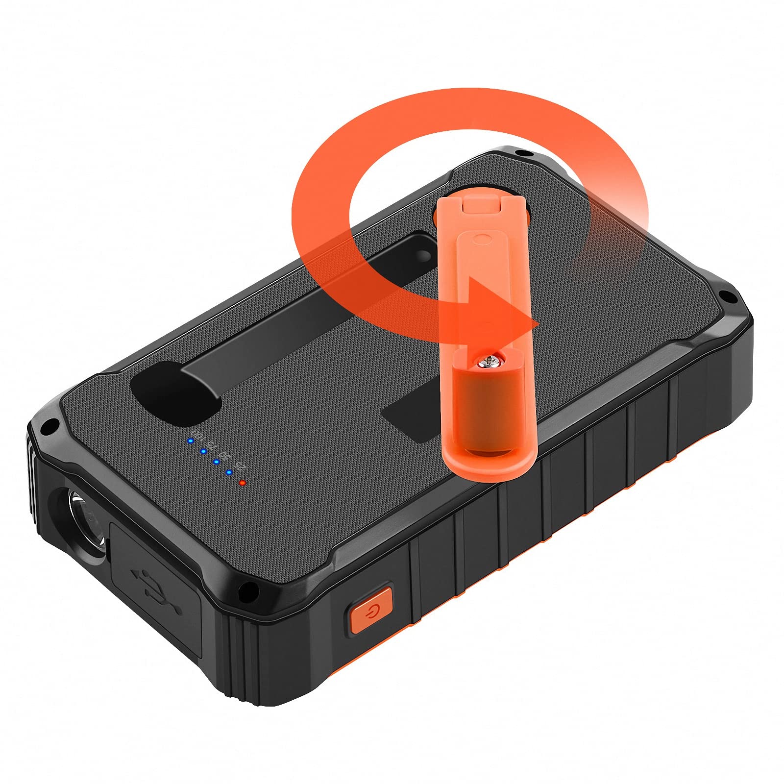 Powerbank solarny 12000 mAh, przenośna korba ręczna/ładowanie USB/ładowarka do panelu słonecznego, 2 wyjścia ładowania, z latarką oświetleniową, kompatybilna z większością smartfonów, pomarańczowy, 12000 mAh