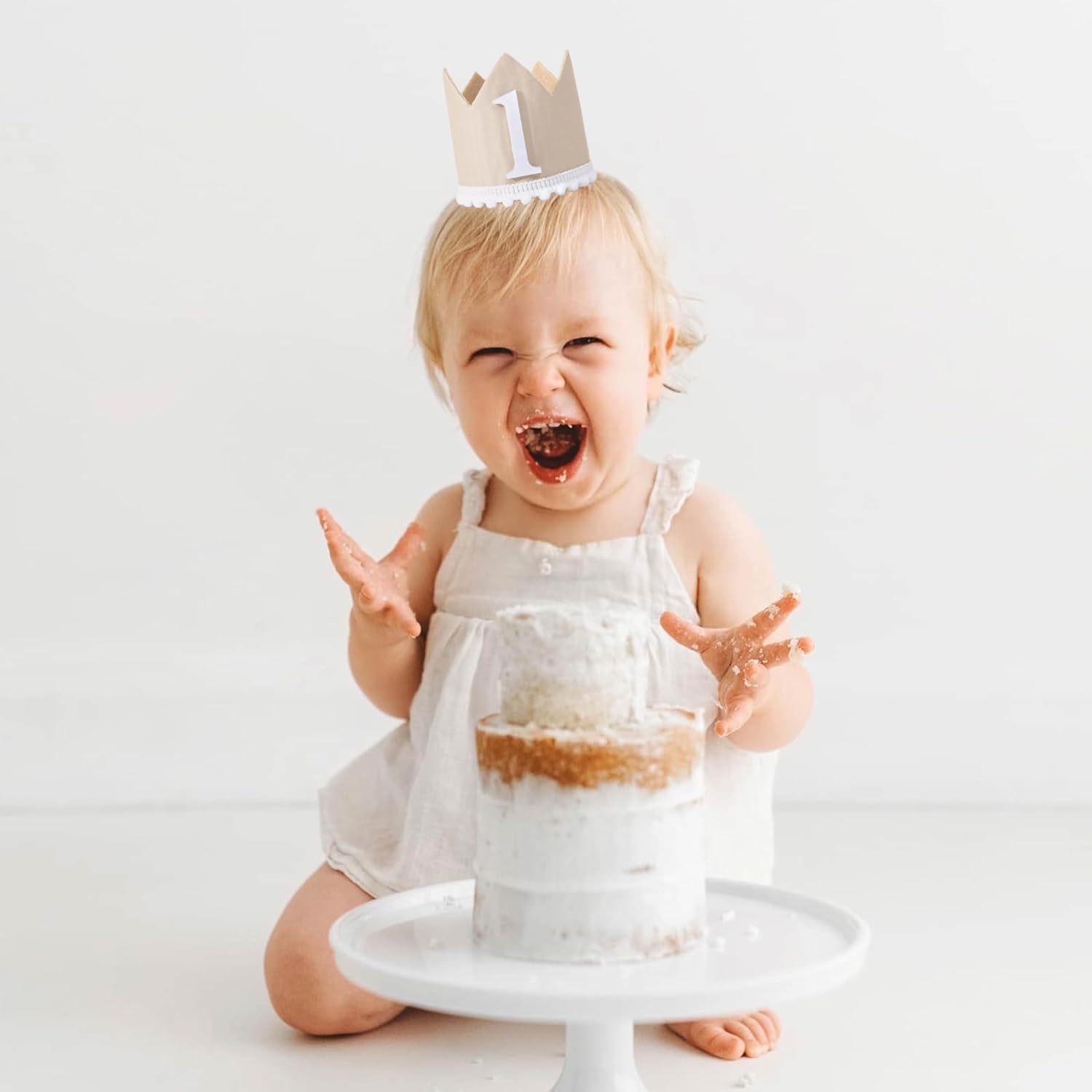 WAOUH 1st Birthday Crown for Party Decor - First Birthday Hat for Baby Boys or Baby Girls,Baby Showers Photo Props Surprise