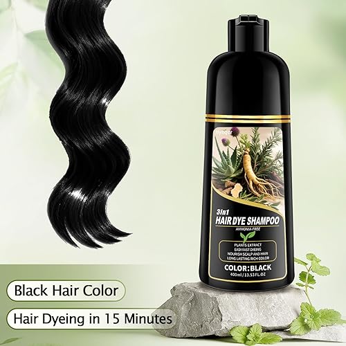 Miniatura 2 de Champú de tinte para el cabello negro, ingredientes herbarios naturales sin amoníaco, tinte para cabello negro para mujeres y hombres, cobertura de
