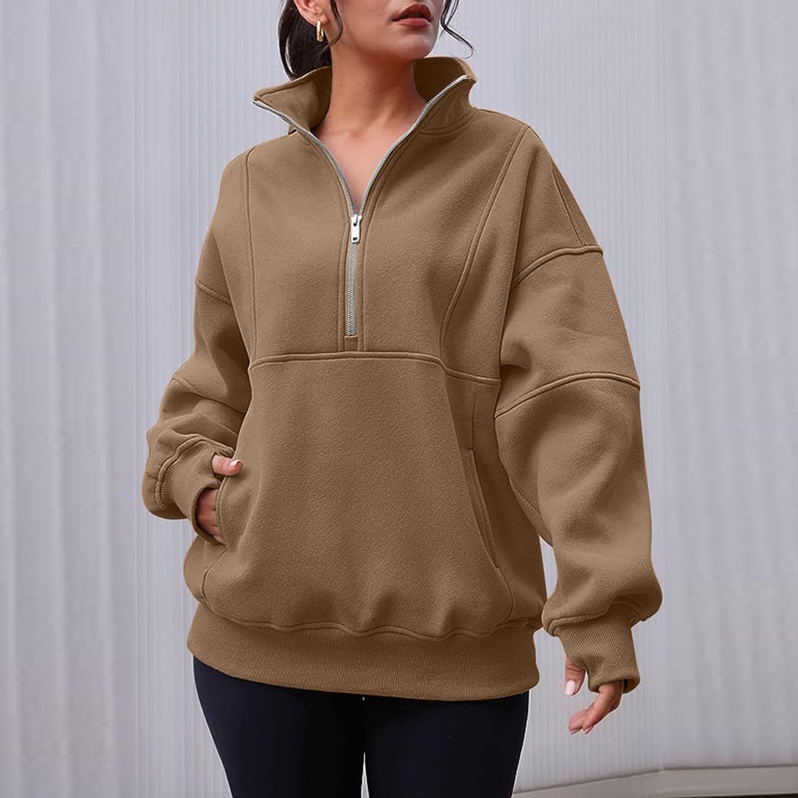 Sudaderas con cuello redondo y bloques de color para mujer, informales, personalizadas, con forro polar, cuello alto, ajuste holgado, con cremallera, lindos suéteres gráficos, delgados, de dibujos