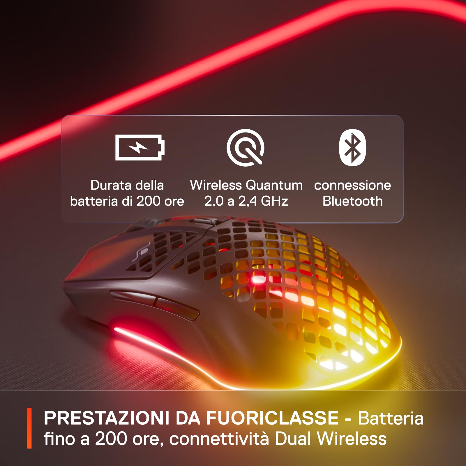 SteelSeries Aerox 3 Wireless Onyx (2022) - Mouse Gaming super leggero - 68g Design resistente all'acqua - 200 ore di durata della batteria