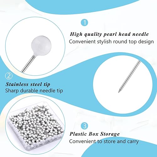 Miniatura 16 de 420 alfileres de costura rectos para tela, alfileres de acolchado de 0.63 pulgadas, pequeños alfileres de costura rectos con cabeza de bola
