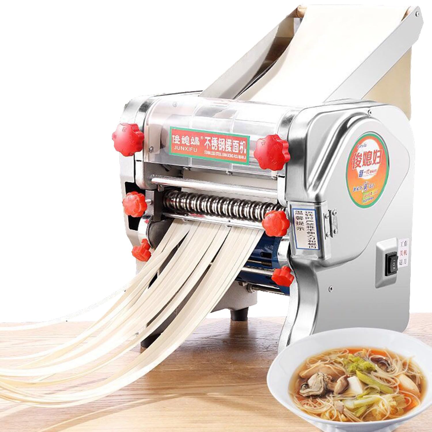 Générique Automatique Machine à Pâtes électrique Laminoir Pates Acier Inoxydable avec 2 Lames Réglage épaisseurs 0.3mm-20mm,pour Nouilles,Spaghettis,Fettucines,Pennes Maison,FKM-160