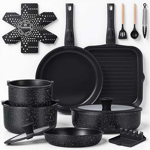 Miniatura 4 de Ammeloo 21-Piece Ceramic Pots and Pans Set Non Stick with Detachable Handles and Egg Frying Pan & 21 Pcs Pots and Pans Set Non Stick with Detachable