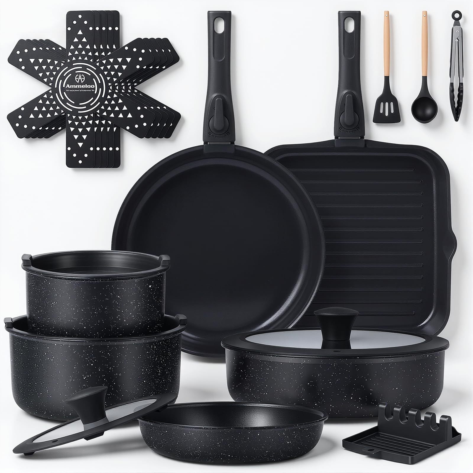 Ammeloo 21 Pcs Pots and Pans Set with Grill Pan