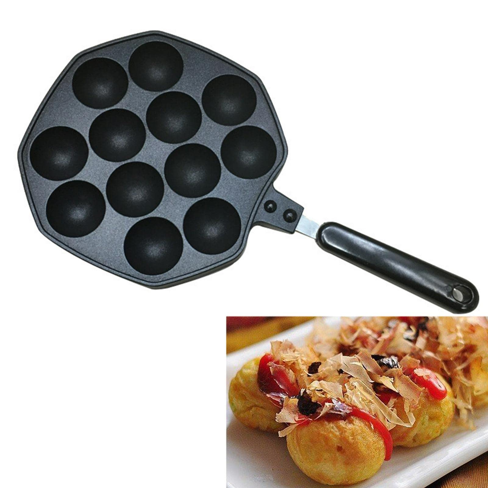 Ssiyiya 12 Holes Nonstick Takoyaki Maker, Multifunction Takoyaki Grill Pan Plate Grill Maker for Pancake Balls,Fried Eggs,Takoyaki,Fish Ball Cake Pops Maker for Home Kitchen(Black)