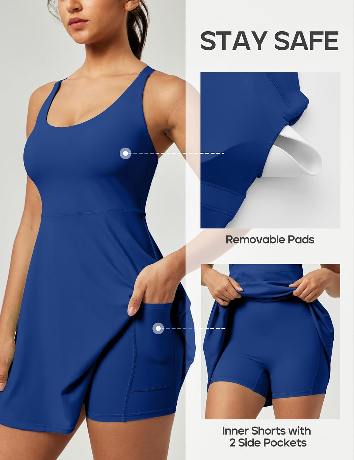 Heathyoga Tennis Dresses for Women Athletic Dress with Shorts Underneath Workout Dress with Pockets Summer Golf Outfits Blue - Image 5