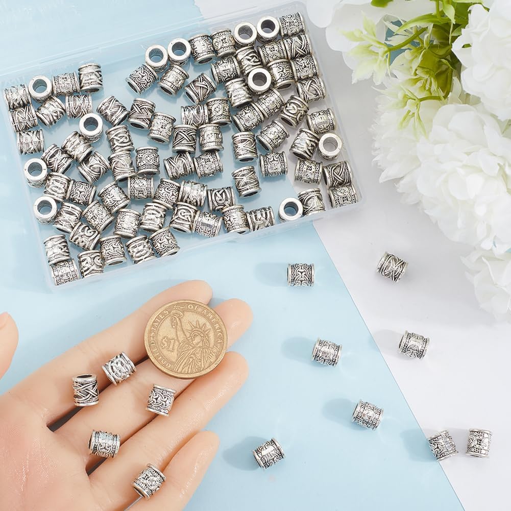 1 Box 100Pcs Silver Large Hole Bead Alloy Tube Spacer Beads Bulk Tibetan Retro Metal Spacers Round Column Loose Charm Beads for Jewelry Making European Bracelets Beading Necklaces DIY Crafts - Image 3