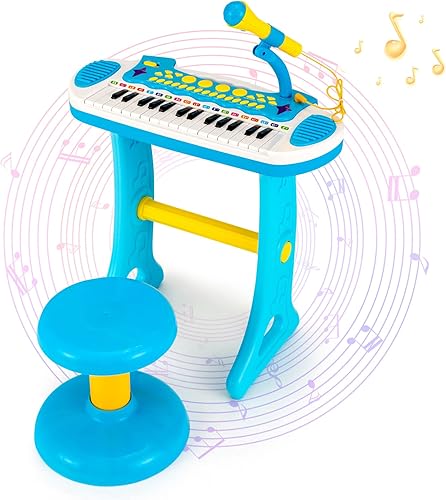 Costzon Juguete de teclado de piano de 31 teclas para niños, instrumento musical electrónico para niños pequeños, juguete educativo con micrófono,