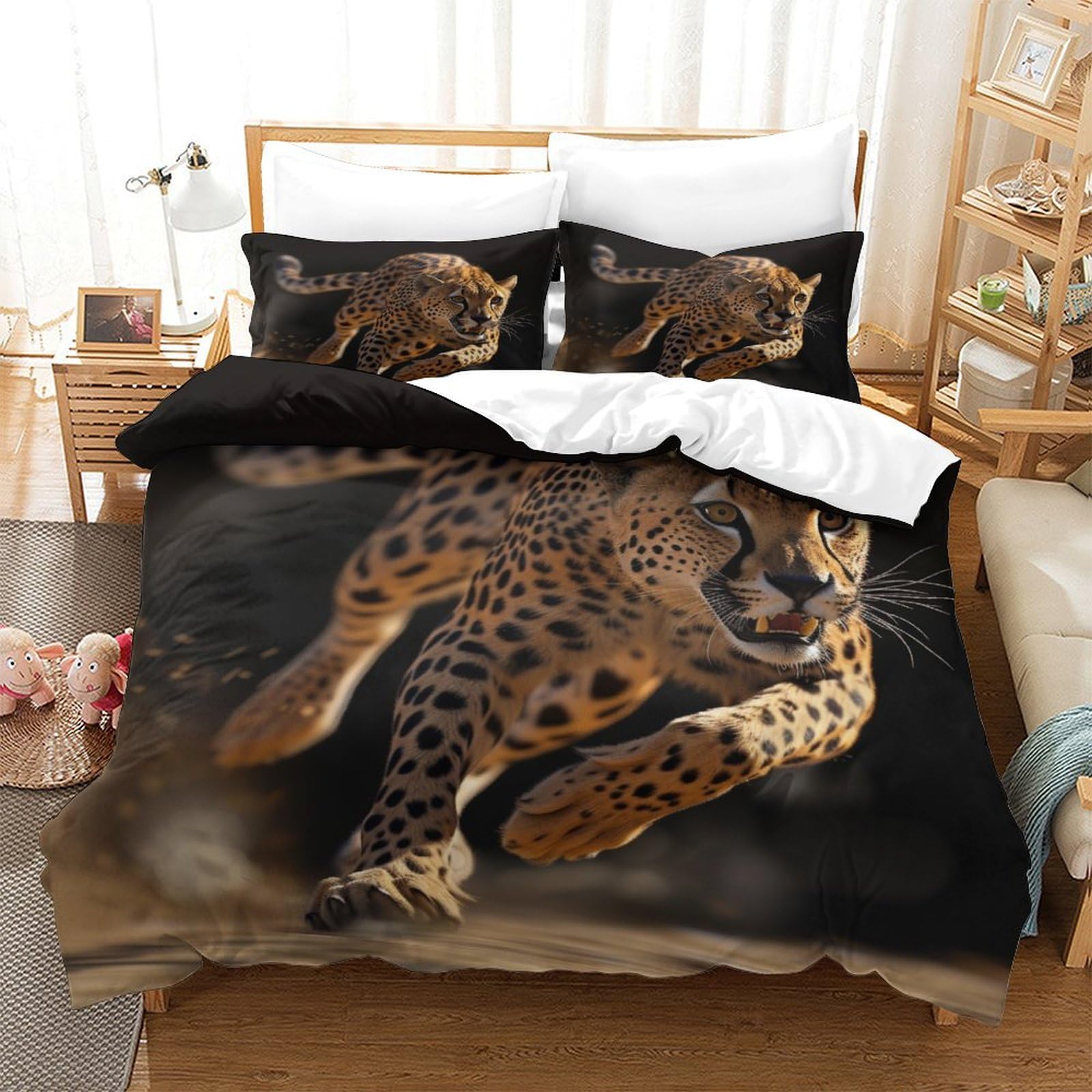 P1s9u7w5y Jaguar-4 Wildlife 3D Printed Leopard Duvet Cover Set 3Pcs Microfiber Cheetah Bedding Set King（220X240cm）