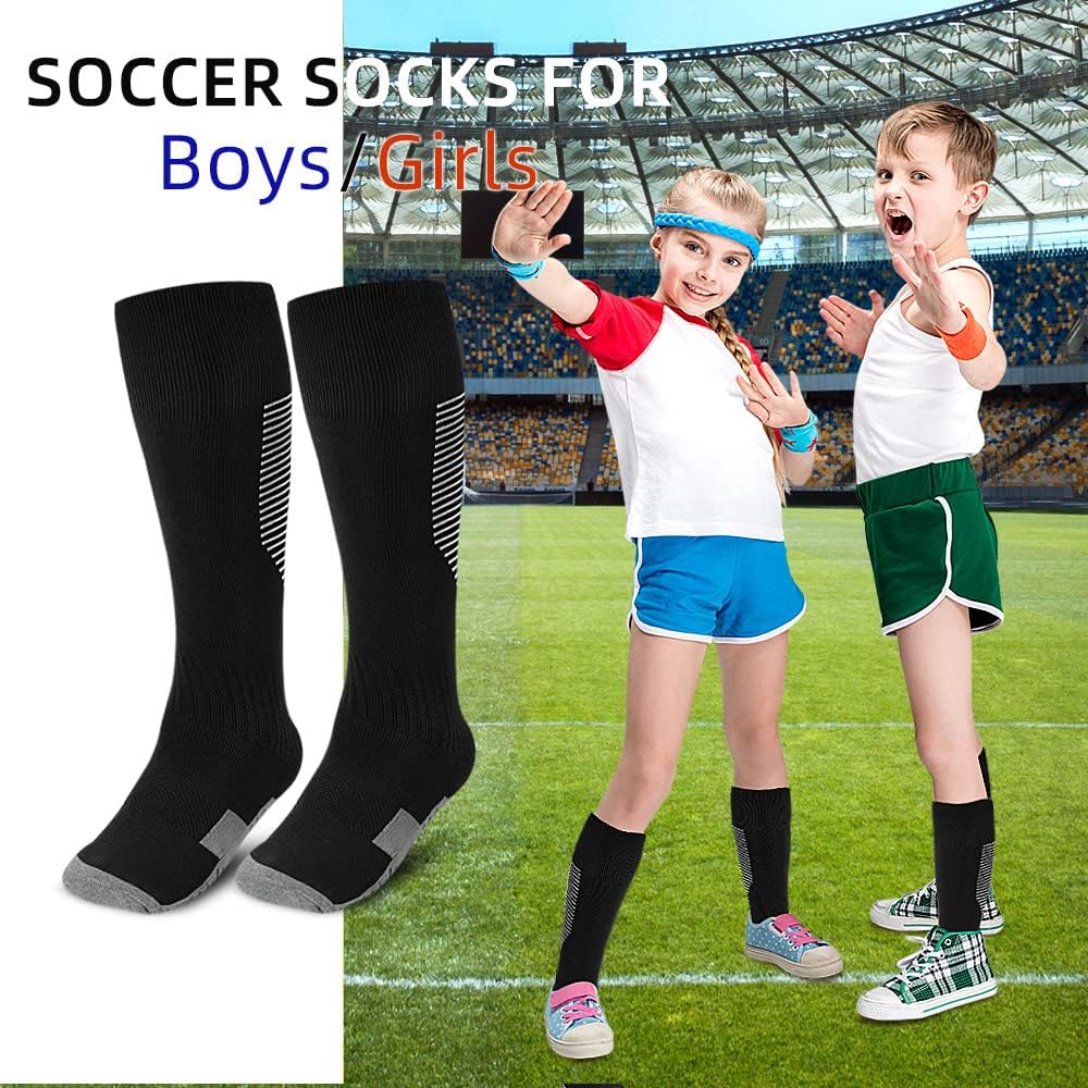 ZEPOHCK Kids Athletic Soccer Socks, 2 Pairs Knee High Socks for Youth Boys Girls for Shoe Size 3-6.5 / Ages 6-12