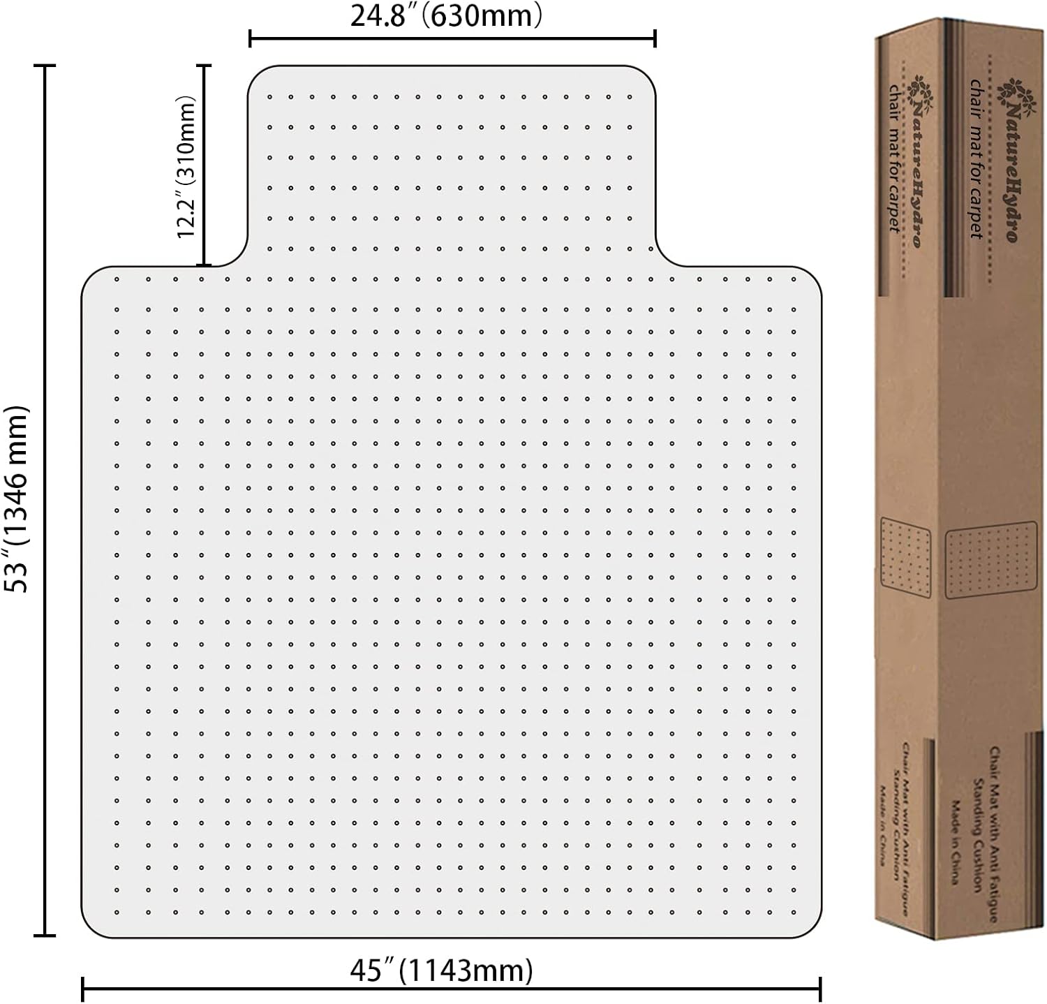 Naturehydro Chair Mat for Low Pile Carpeted Floors - 53" x 45" x 0.09" Clear Plastic Chair Mat Under Desk, Easy Glide Rolling Floor Protector, BPA and Phthalates Free (with Lip)