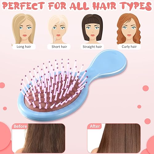 Miniatura 4 de Sawysine Paquete de 14 mini cepillos de pelo húmedo a granel, juego de cepillos de bolsillo pequeños para niñas pequeñas desenredantes mini cerdas