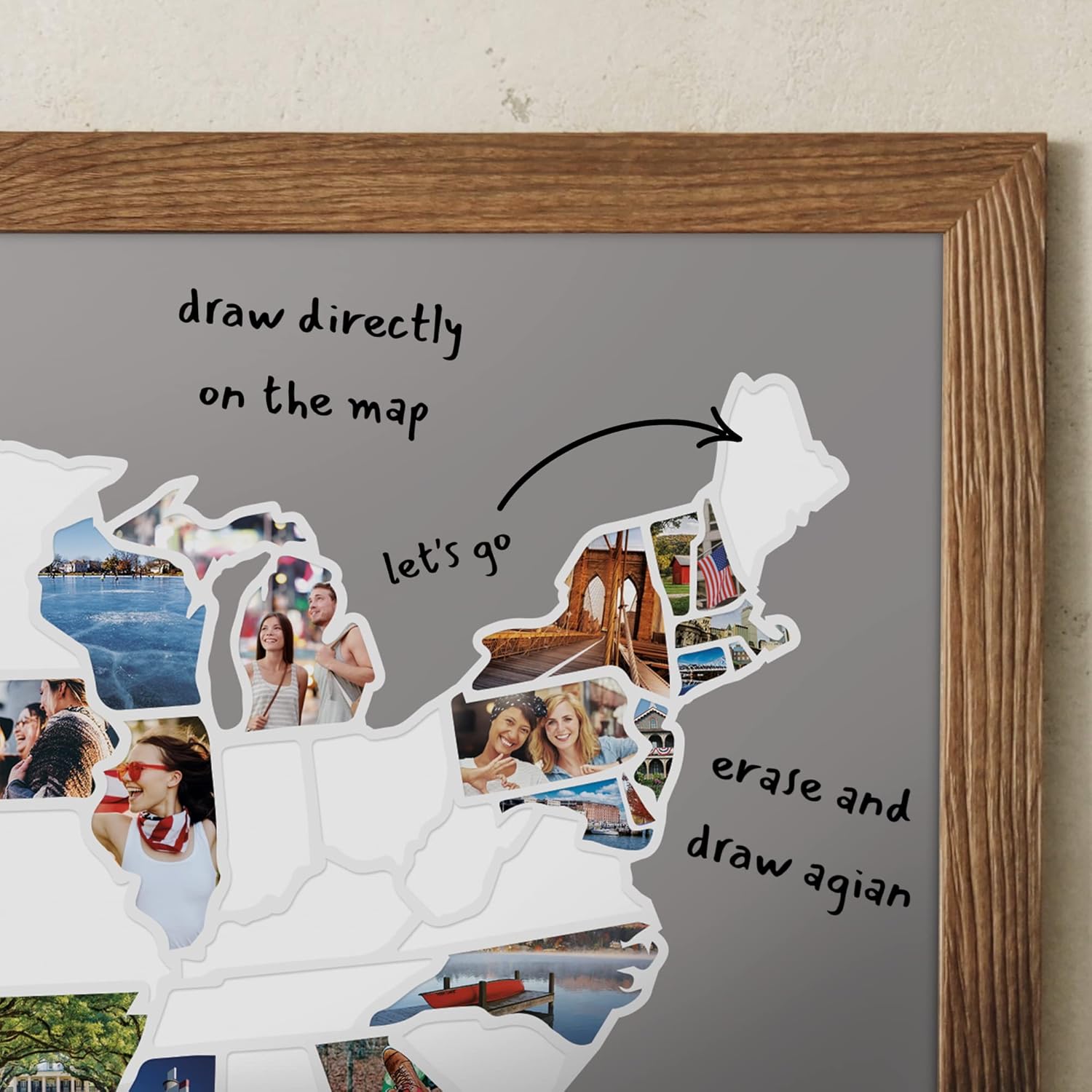 1DEA.me USA Photo Map - 50 States Travel Map - 24 x 36 in - Includes Secure Photo Maker - Easy to Use, Built to Last and Uniquely Yours - Unframed - Gray