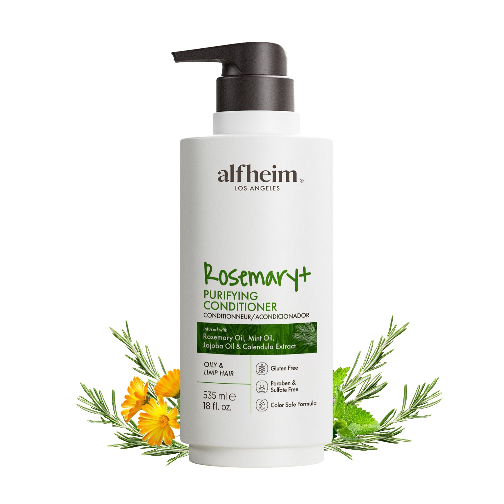Alfheim ALFHEIM Rosemary+ Purifying Conditioner – Balancing Conditioner for Oily & Fine Hair with Rosemary, Peppermint & Jojoba Oils – Lightweight Hydration, Smooth Shine – Sulfate Free – 18 oz / 535 m