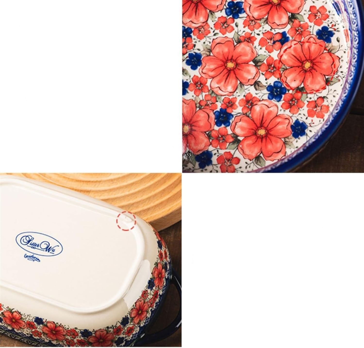 Lasagna Pans Taller and Deeper Handle Bowl Vintage Ceramic Tableware Home Salad Bowl Home Heat-Resistant Baking Dish Lasagne Dish,18.5cm