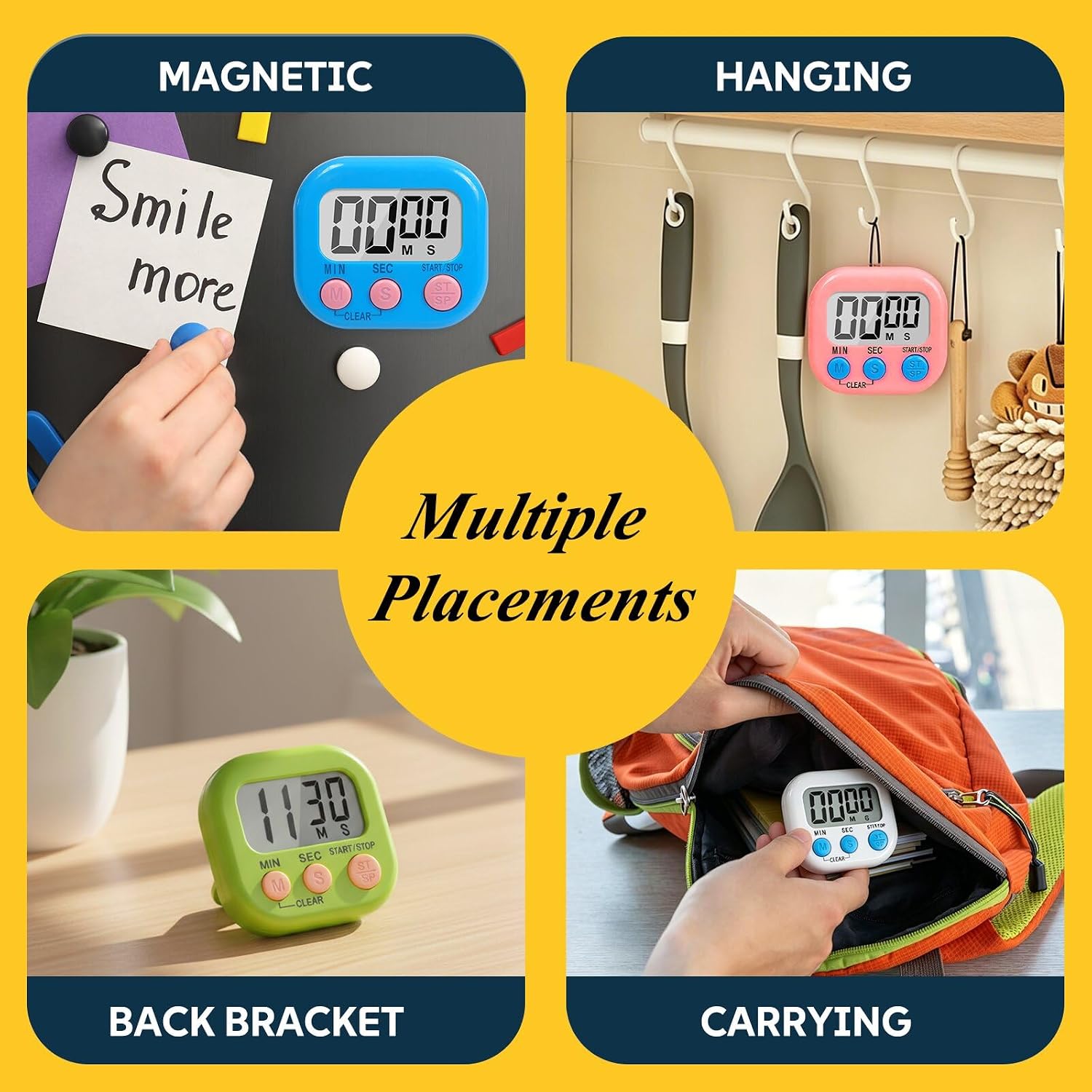 12 Pack Digital Kitchen Timers for Cooking, Loud Alarm Large LCD Display Magnetic Classroom Timers for Teachers Kids, Extensively Use in Classroom, Cooking, Meeting, Gym