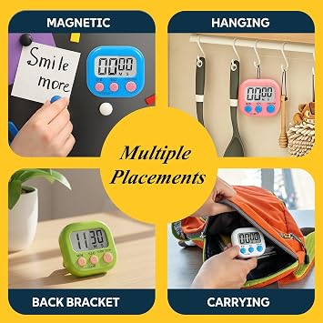 12 Pack Digital Kitchen Timers for Cooking, Loud Alarm Large LCD Display Magnetic Classroom Timers for Teachers Kids, Extensively Use in Classroom, Cooking, Meeting, Gym