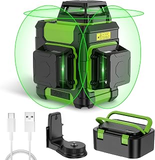 Huepar HM03CG 3x360° Self-Leveling Green Laser Level Rechargeable 360 Laser Leveler for Construction Picture Hanging Magnetic Bracket