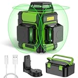 Huepar Laser Level 360 Self Leveling&comma; Rechargeable Green Laser 3x360° Cross Line Lazer Leveler 3D Level Laser Tool for Construction and Picture Hanging&comma; Strong Magnetic Bracket&Hard Carry Case -HM03CG