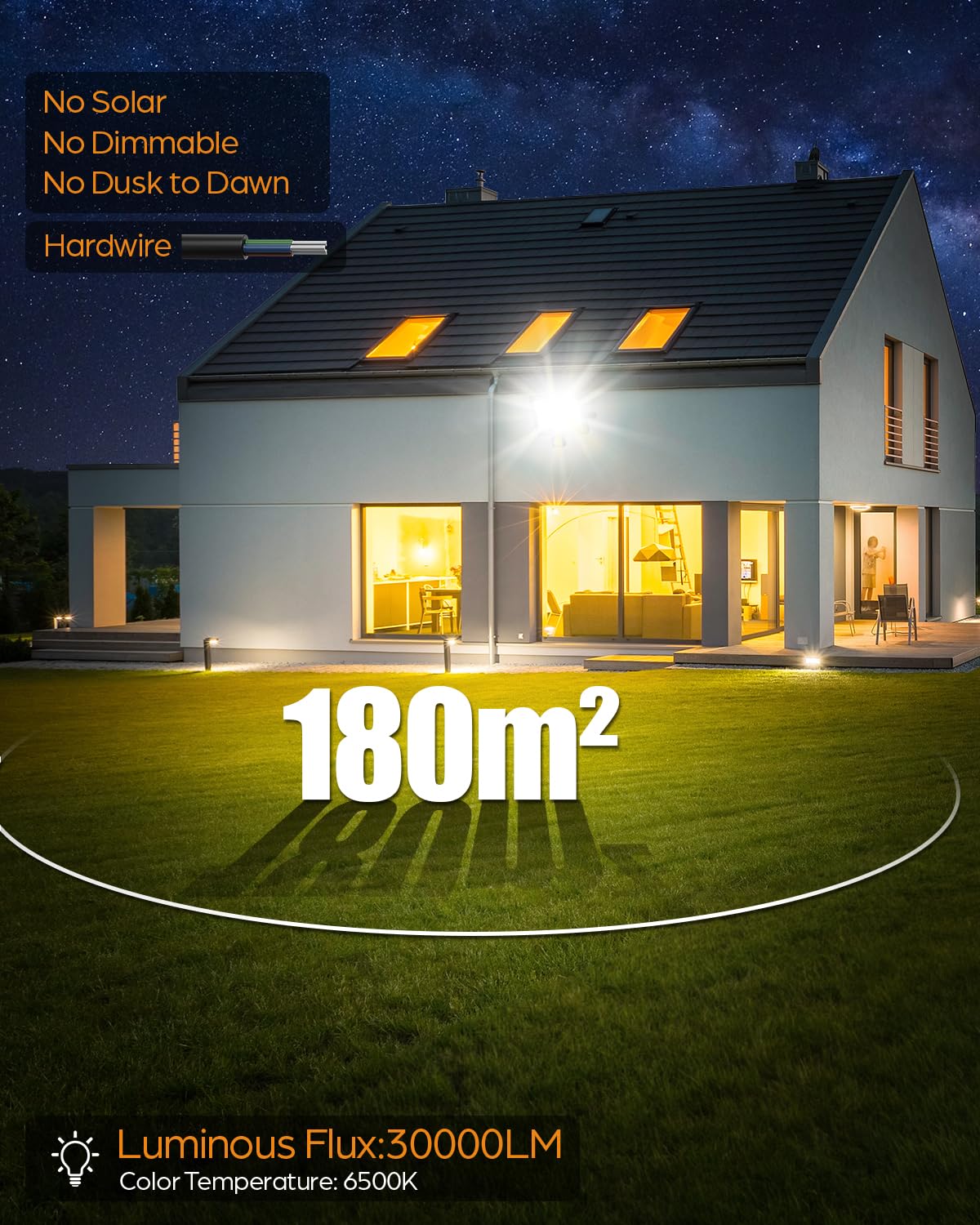 Fari Faretto LED da Esterno 300W 1 Pezzi - 30000LM 6500K Luce Fredda Faro Faretti LED Esterno IP67 Impermeabile per Giardino, Patio, Terrazza, Garage
