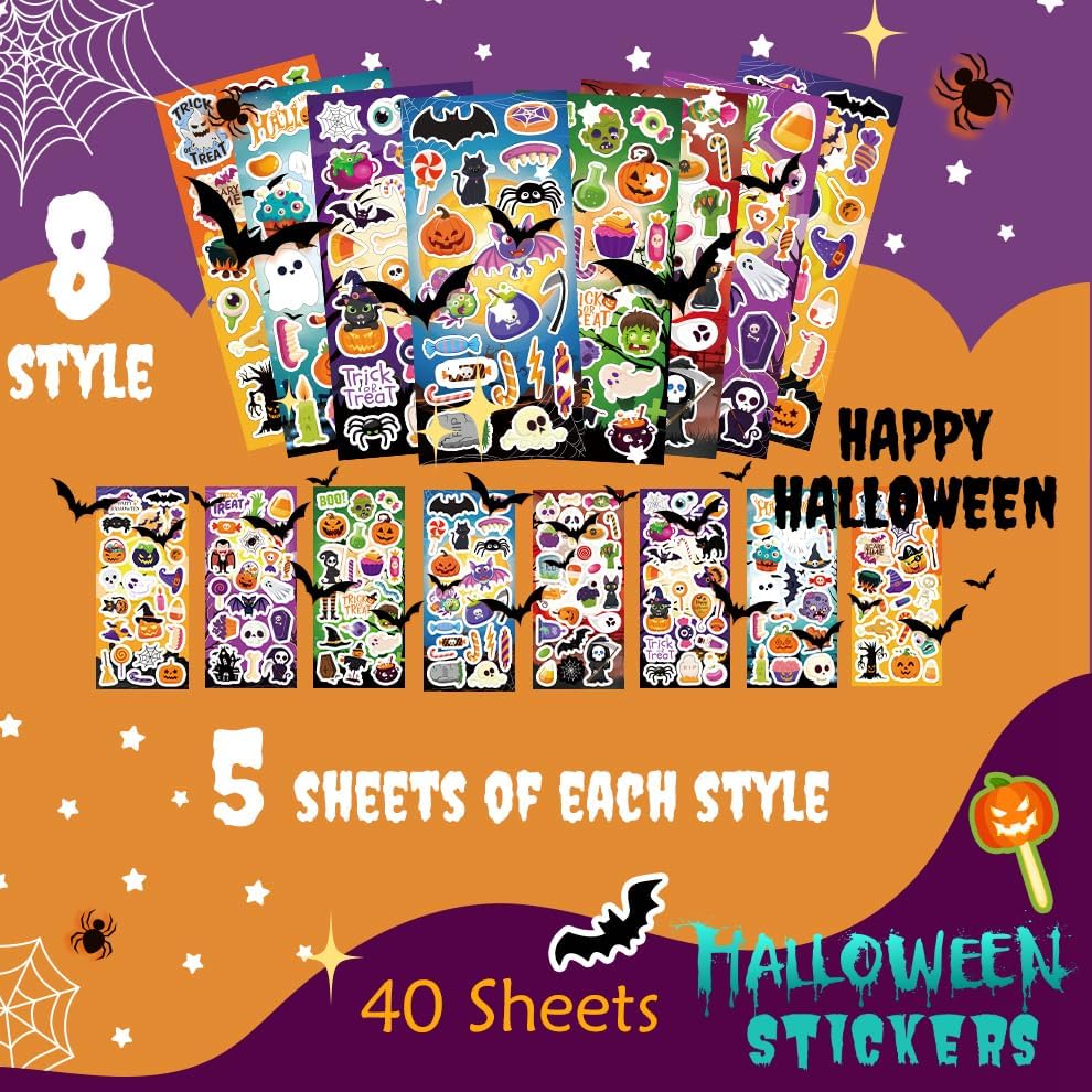 Miniatura 3 de 40 hojas de lindas calcomanías de Halloween, más de 800 calcomanías, manualidades y juegos de Halloween para niños, ideales para decoración